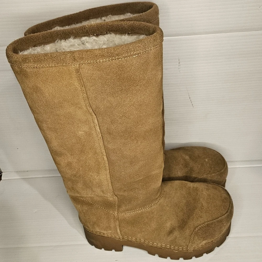 BARTONEAGA Womens Tan Suede Shearling Lined Mid Calf Winter Boot Sz 245 US 7–7,5